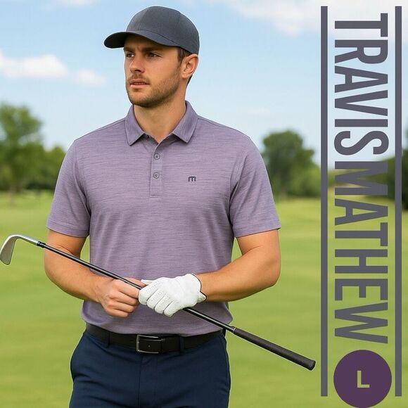 TRAVIS MATHEW FLYING TORTILLA POLO PURPLE SAGE HEATHER Men’s Large Golf - Picture 1 of 11
